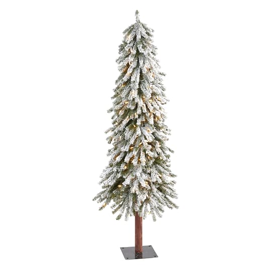 5Ft Pre-Lit Flocked Grand Alpine Artificial Christmas Tree, Clear LED Lights By Nearly Natural in Green | 5 ft | Michaels®